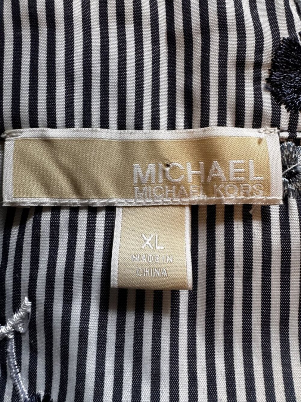 Michael Kors XL Off The Shoulder Blouse Striped Floral Embroidered Tie Strap - Picture 6 of 9